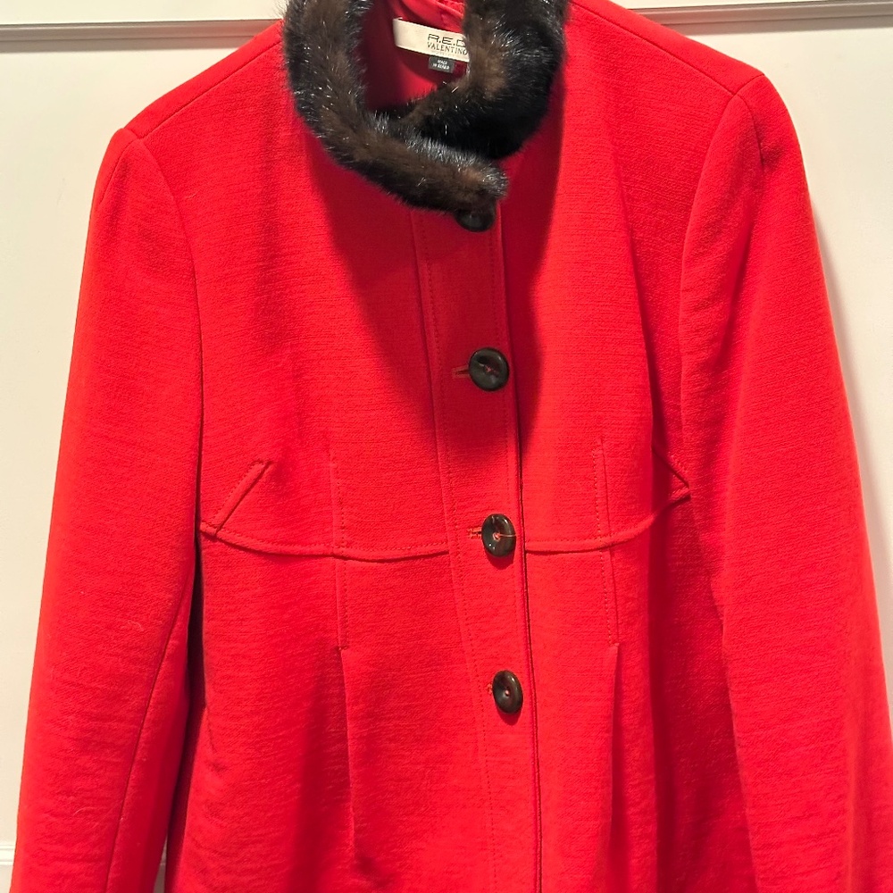 Red by Valentino Red Coat with Mink Collar Sz 44